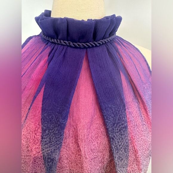 Elie Tahari Purple Printed 100% Silk Braided Neck Trim Sleeveless Halter Top Sma - Picture 3 of 8